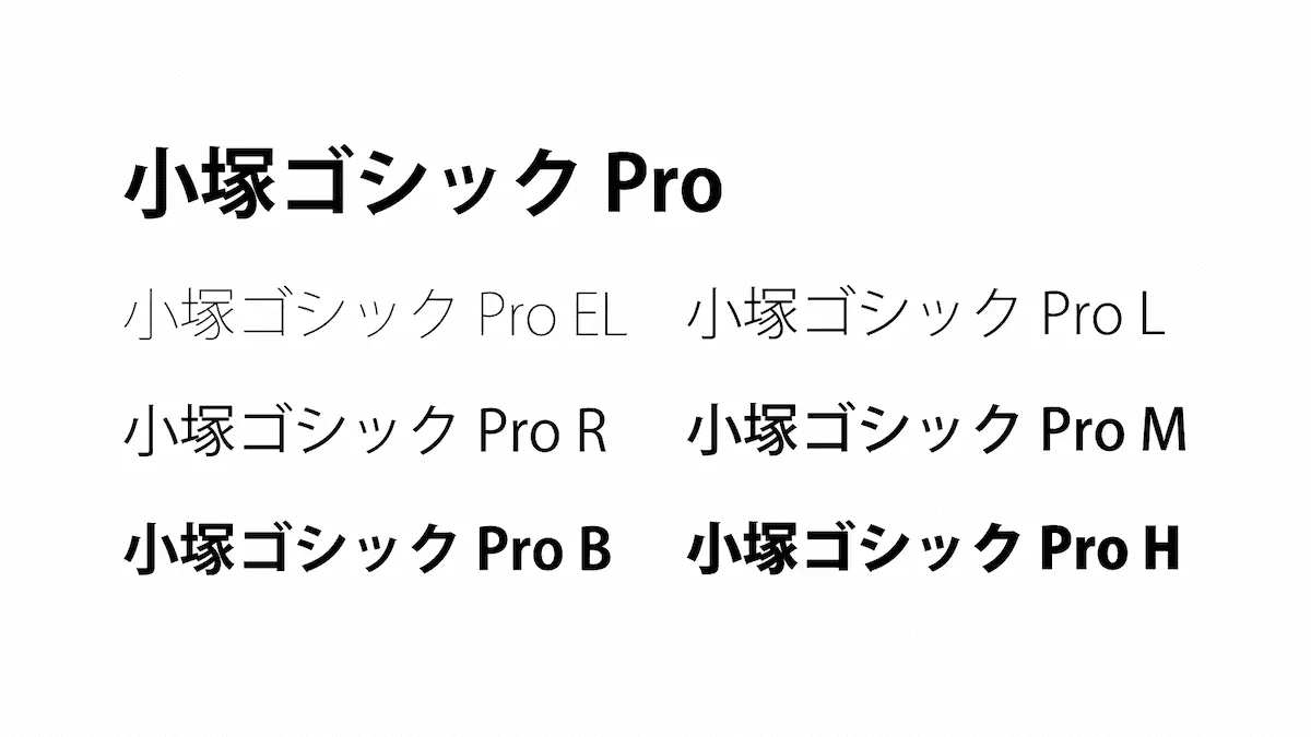 $小塚ゴシック Pro の書体見本。